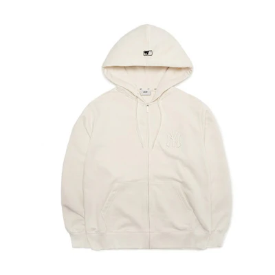 MLB New York Yankees Logo Embroidered Zip Hoodie Unisex Beige 3ATR00114-50CRS
