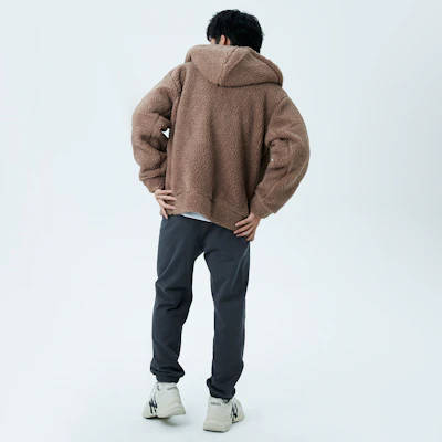 MLB 紐約洋基隊Logo加絨棕色連帽外套 男女冬季穿搭. 3AJPF0516-50BGD Details for MLB 紐約洋基隊Logo加絨棕色連帽外套 男女冬季穿搭. 3AJPF0516-50BGD