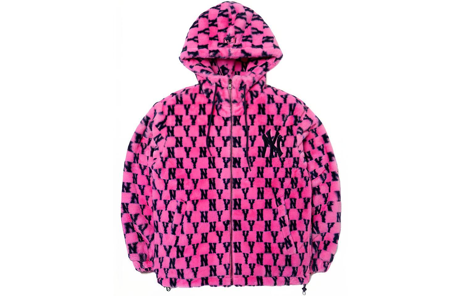MLB New York Yankees Logo Fleece Hooded Jacket Unisex - Barbie Pink. 3AJPF1816-50PKD