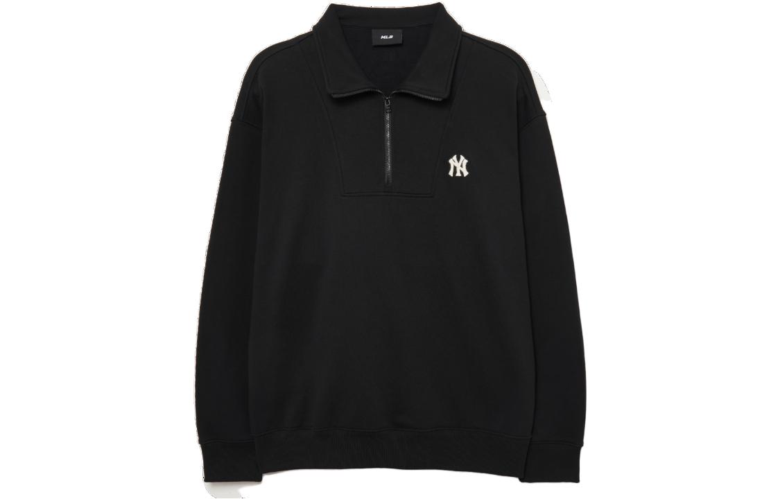 MLB New York Yankees Logo Half-Zip Long Sleeve Polo Sweatshirt Unisex Black 3AMTB0534-50BKS