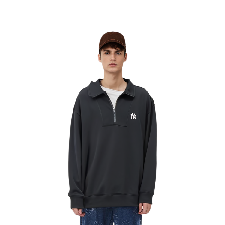 Purchase MLB New York Yankees Logo Half-Zip Long Sleeve Polo Sweatshirt Unisex Black 3AMTB0534-50BKS