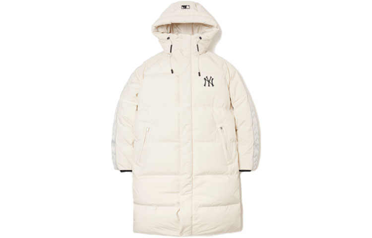 MLB New York Yankees Logo Hoodie Long Puffer Jacket White Unisex Winter Wear 3ADJJ0516-50CRS