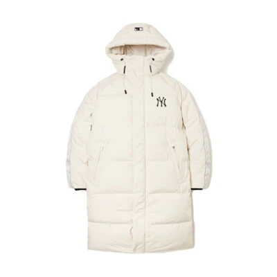 MLB New York Yankees Logo Hoodie Long Puffer Jacket White Unisex Winter Wear 3ADJJ0516-50CRS