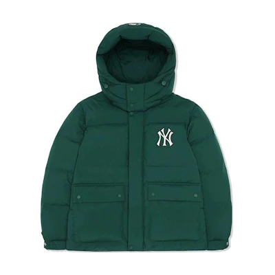 MLB New York Yankees Logo Hoodie Long Puffer Jacket Unisex Deep Green. 3ADJEC426-50GND