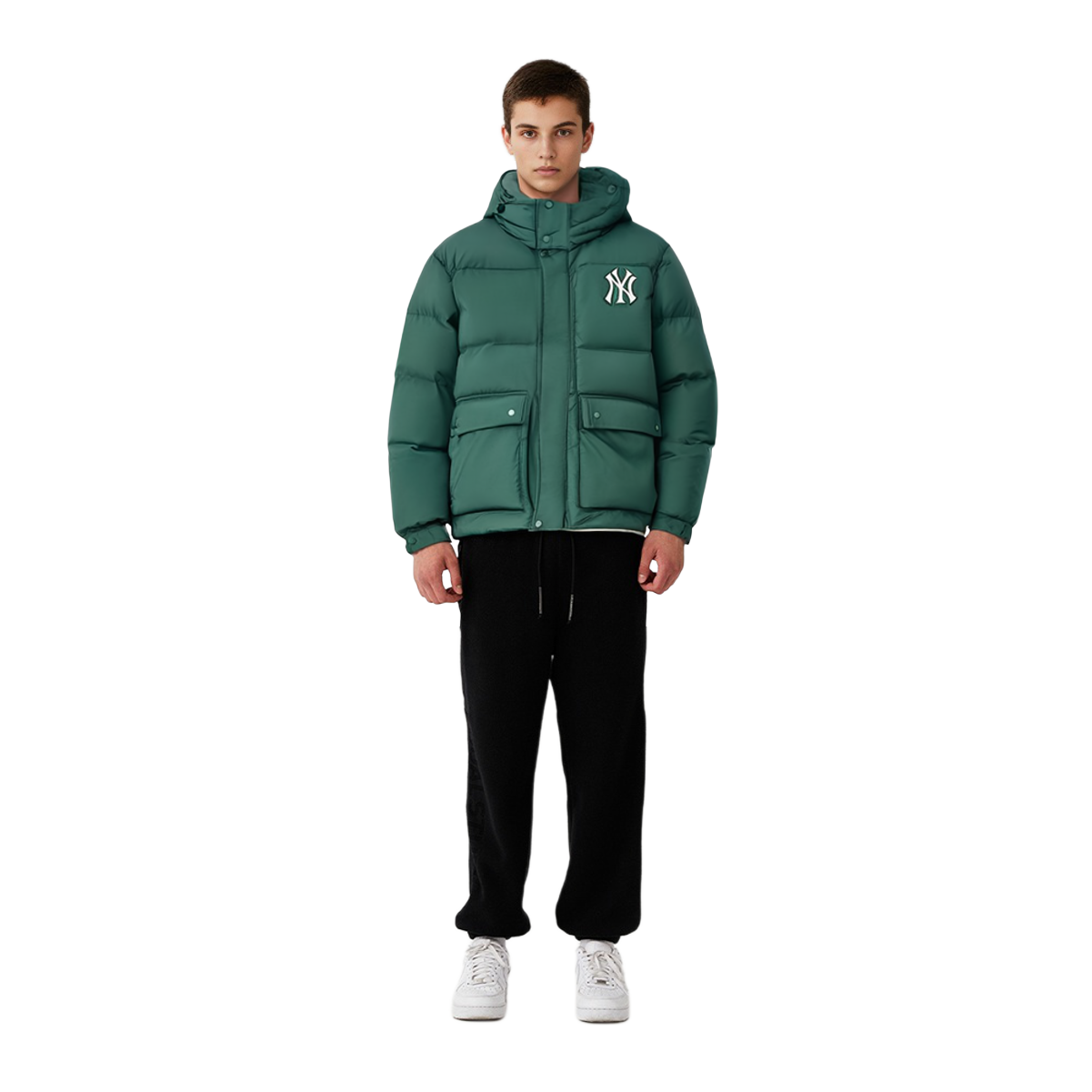 Lookbook MLB Jaket Panjang Hoodie Logo New York Yankees Unisex Hijau Tua. 3ADJEC426-50GND