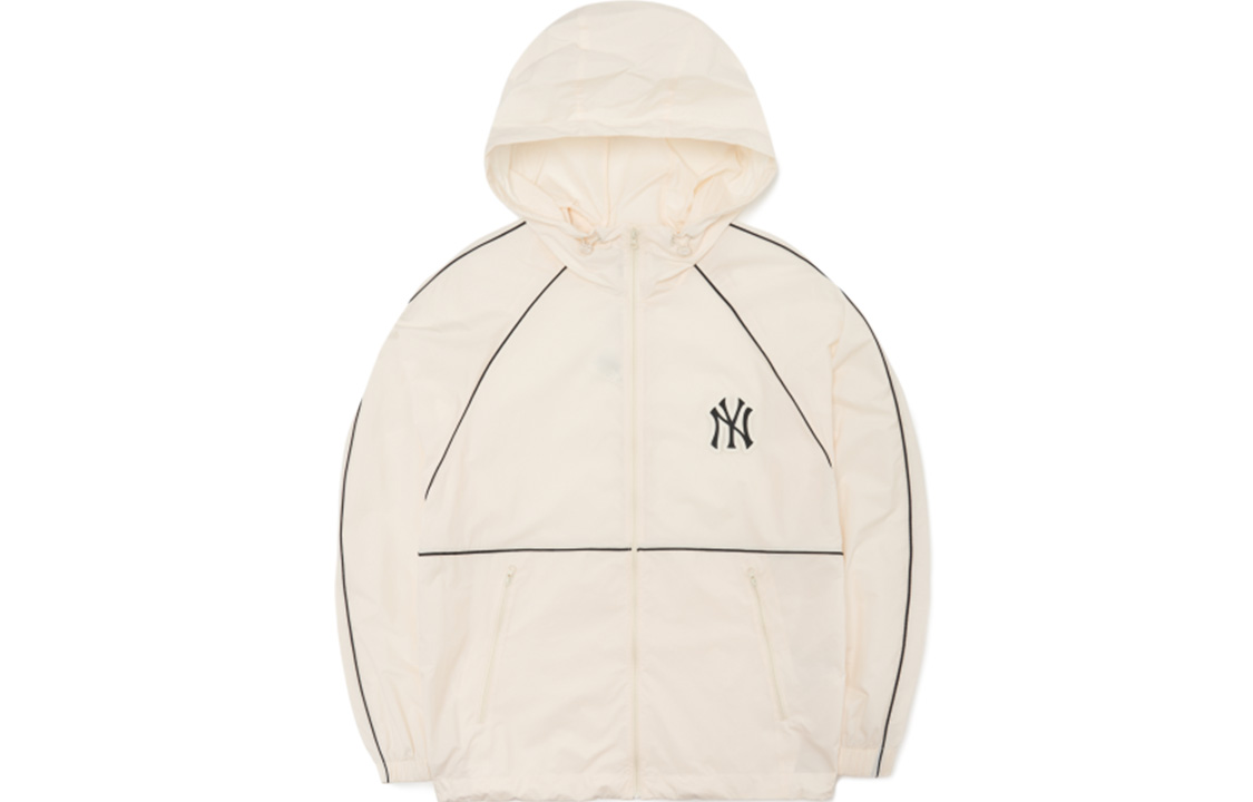MLB New York Yankees Logo Hoodie Windbreaker Cream Unisex Jacket 3AWJB0521-50CRS