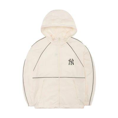 MLB New York Yankees Logo Hoodie Windbreaker Cream Unisex Jacket 3AWJB0521-50CRS
