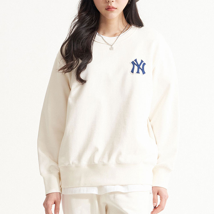 MLB New York Yankees Logo Ivory Crewneck Sweatshirt Unisex - Fall Collection 3AMTM0121-50CRS 圖 4