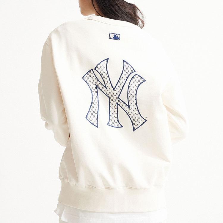 MLB New York Yankees Logo Ivory Crewneck Sweatshirt Unisex - Fall Collection 3AMTM0121-50CRS 圖 5
