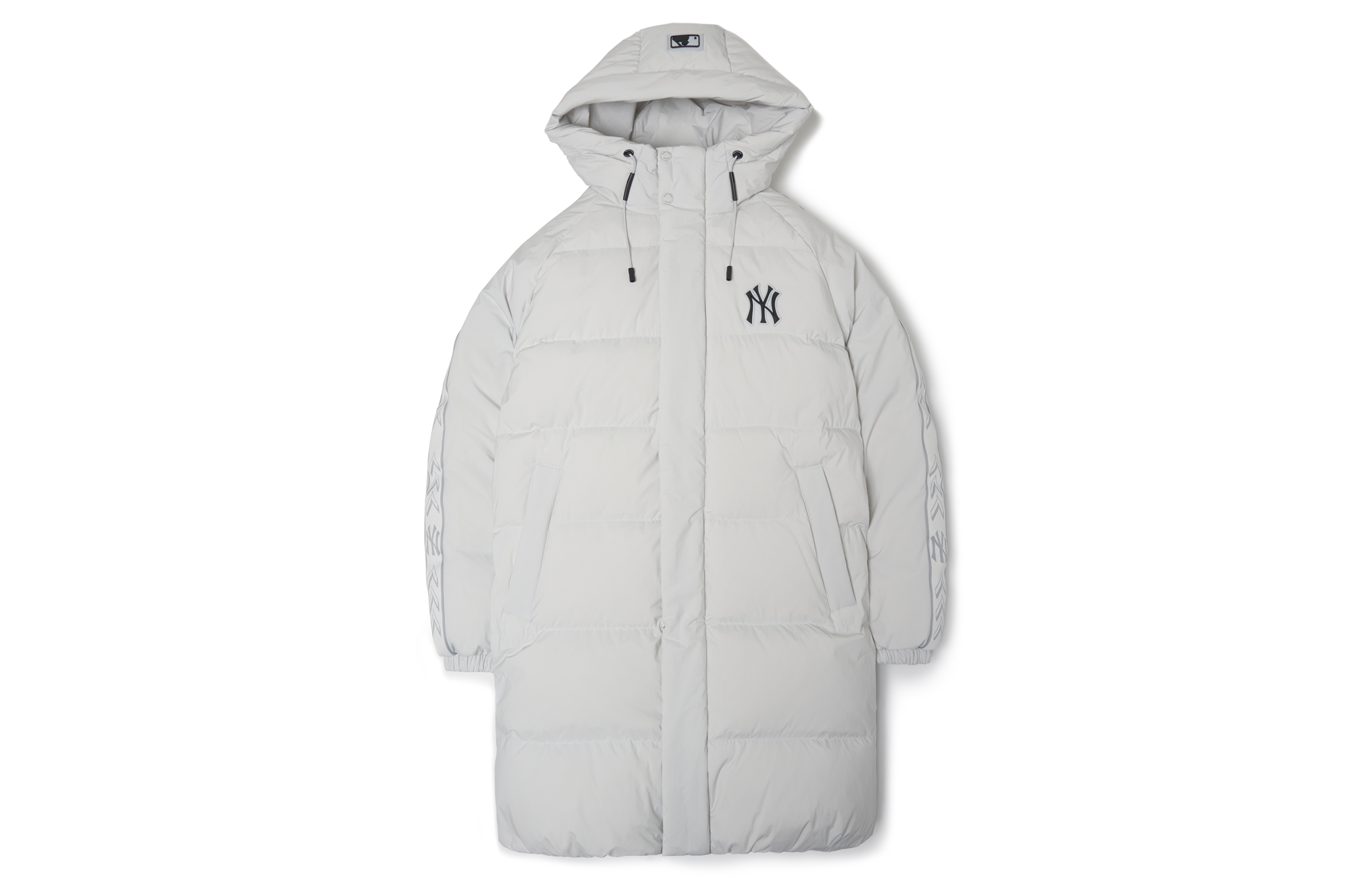 MLB New York Yankees Logo Long Down Hoodie Jacket Unisex Light Gray Winter Coat 3ADJJ0616-50GRL