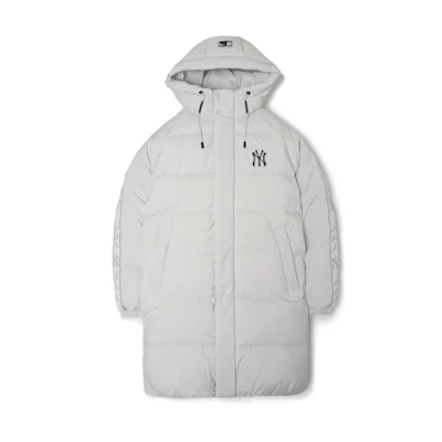 MLB New York Yankees Logo Long Down Hoodie Jacket Unisex Light Gray Winter Coat 3ADJJ0616-50GRL