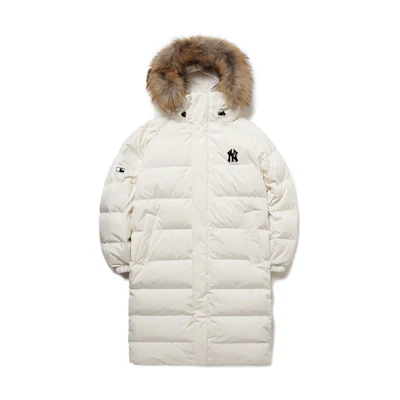 MLB New York Yankees Logo Long Down Jacket White Unisex Winter Coat. 3ADJJ0316-50IVS
