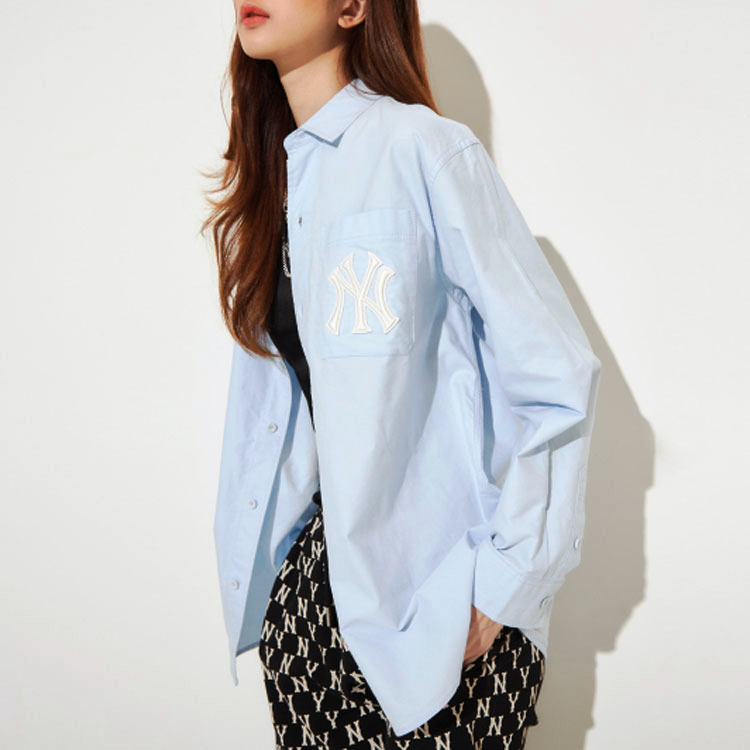 Purchase MLB New York Yankees Logo Oversized Light Blue Long Sleeve Shirt Unisex 3AWS03121-50BLL