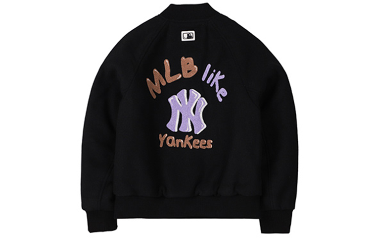 Lookbook MLB纽约洋基队标志印花黑色棒球夹克男女同款返校款式。 3AJP16016-50BKS