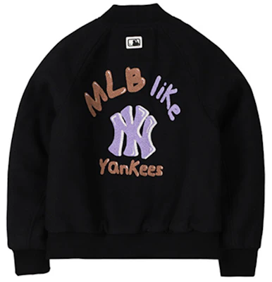 MLB纽约洋基队标志印花黑色棒球夹克男女同款返校款式。 3AJP16016-50BKS Lookbook MLB纽约洋基队标志印花黑色棒球夹克男女同款返校款式。 3AJP16016-50BKS