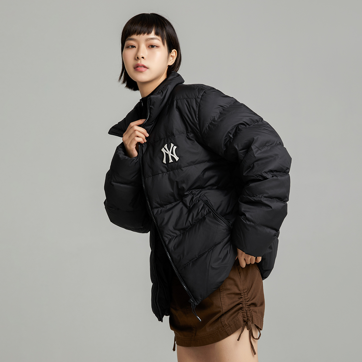 Cheap MLB 뉴욕 양키스 로고 프린트 블랙 푸퍼 자켓 유니섹스 숏 집업 3ADJB0726-50BKS