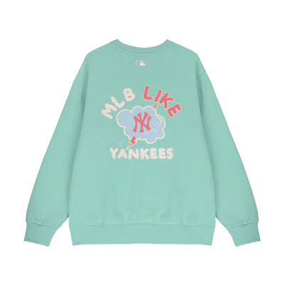 MLB New York Yankees Logo Print Crewneck Sweatshirt Mint Unisex Loose Fit 3AMTEC314-50MTL