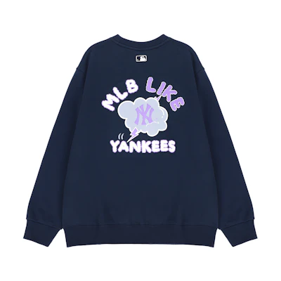 MLB New York Yankees Logo Print Crewneck Sweatshirt Unisex Deep Navy Blue 3AMTEC314-50NYD