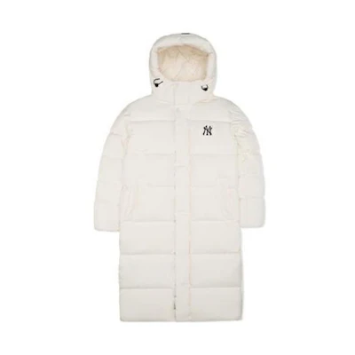 MLB New York Yankees Logo Print Hooded Down Jacket Cream Unisex 3ADJEC926-50CRS