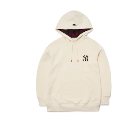 MLB New York Yankees Logo Print Hoodie with Plaid Lining Unisex White 3AHDC0114-50CRS