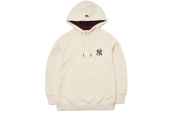 MLB New York Yankees Logo Print Hoodie with Plaid Lining Unisex White 3AHDC0114-50CRS 圖 2