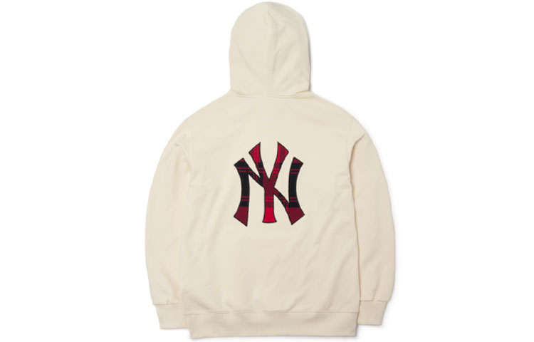 MLB New York Yankees Logo Print Hoodie with Plaid Lining Unisex White 3AHDC0114-50CRS 圖 3