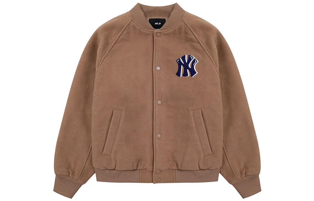 MLB New York Yankees Logo Print Loose Fit Brown Baseball Jacket Unisex. 3AJP16016-50BGD