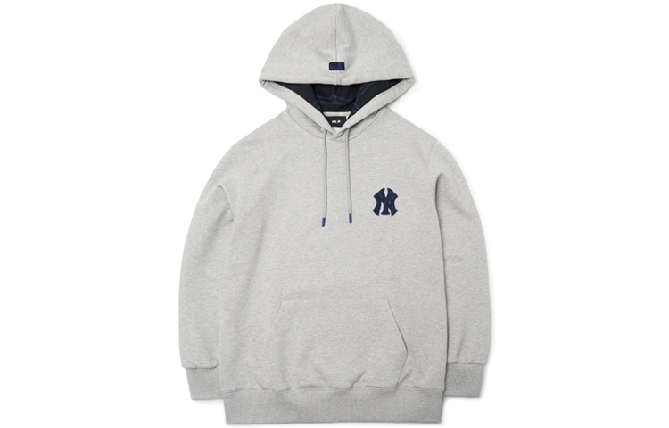 MLB New York Yankees Logo Print Plaid Lined Hoodie Unisex - Grey 3AHDC0114-50MGS