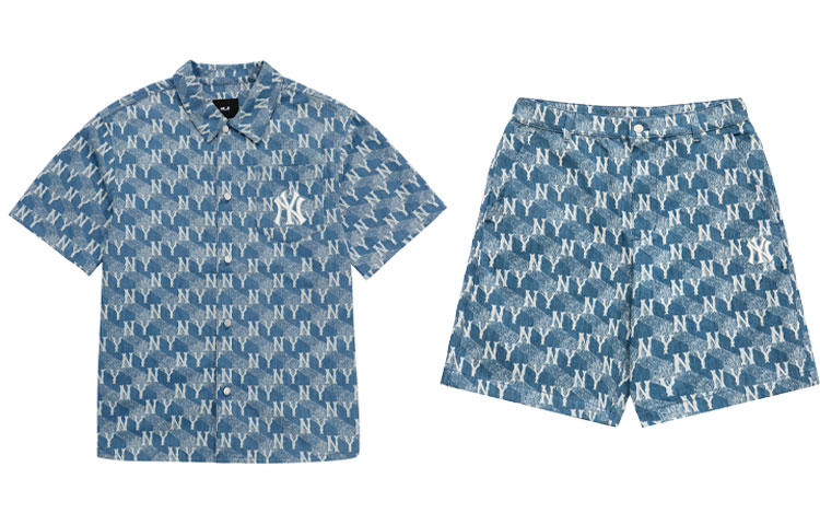 MLB New York Yankees Logo Print Shirt and Shorts Set  Light Blue. 3LDRM0633-50SBL