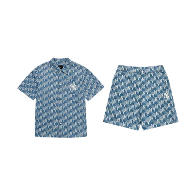 MLB New York Yankees Logo Print Shirt and Shorts Set Light Blue. 3LDRM0633-50SBL