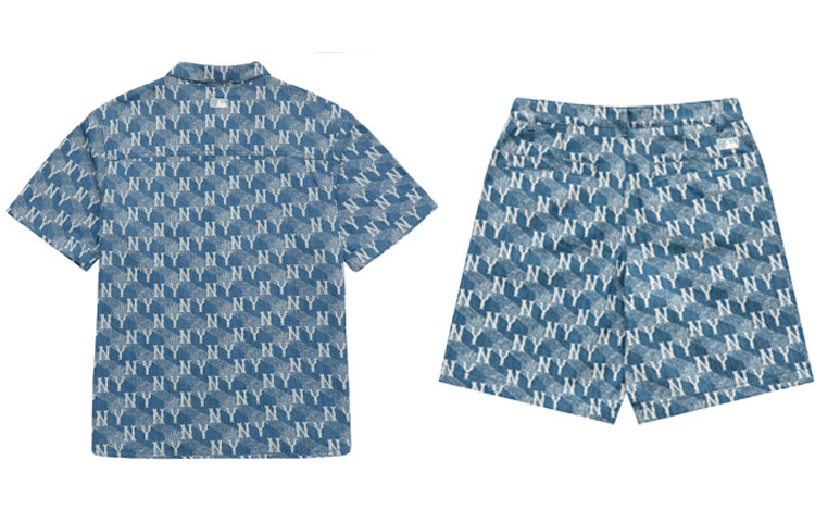 Lookbook MLB New York Yankees Logo Print Shirt and Shorts Set  Light Blue. 3LDRM0633-50SBL