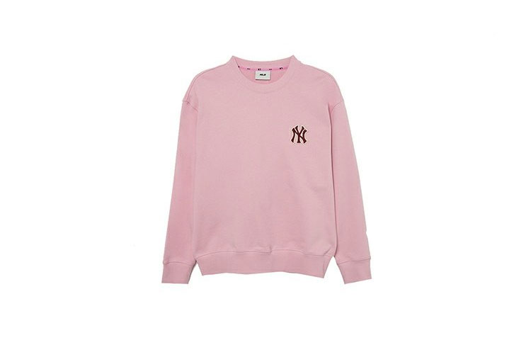 Order MLB 紐約洋基隊LOGO印花男女款圓領長袖衛衣-淺粉色 3AMTM0234-50PKL