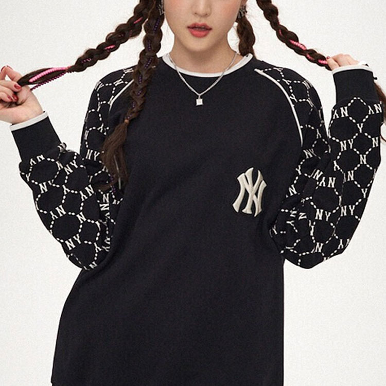 Shop MLB New York Yankees Logo Crewneck Sweatshirt Unisex Warna Hitam. 3AMTM0814-50BKS