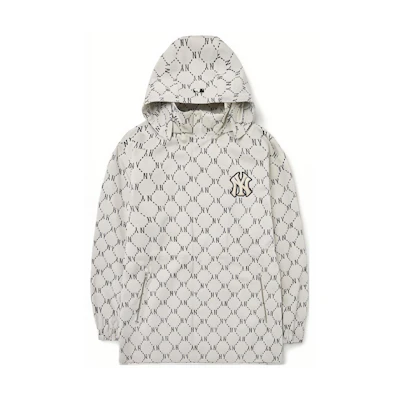 MLB New York Yankees Logo Printed Pullover Hoodie Jacket Cream Unisex 3AWJM0124-50CRS