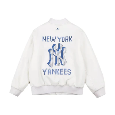 MLB New York Yankees Logo Relaxed Zip Baseball Jacket Unisex White Back to School. 31JPU8111-50I