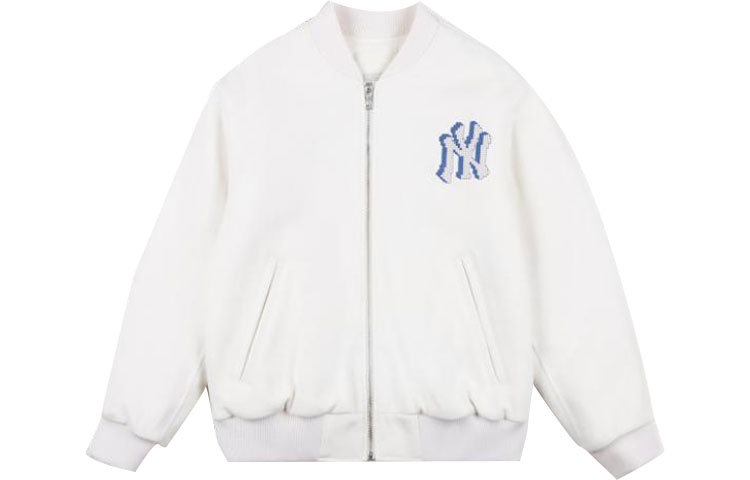 Lookbook MLB 뉴욕 양키스 로고 릴랙스드 집업 재킷 유니섹스 화이트 백투스쿨. 31JPU8111-50I