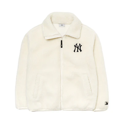 MLB New York Yankees Logo Sherpa Jacket Ivory White Unisex暖 3AJPF3016-50IVS