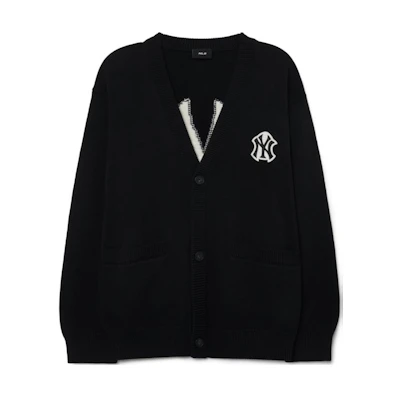 MLB New York Yankees Logo V-Neck Knit Sweater Unisex Black 3AKCB0131-50BKS