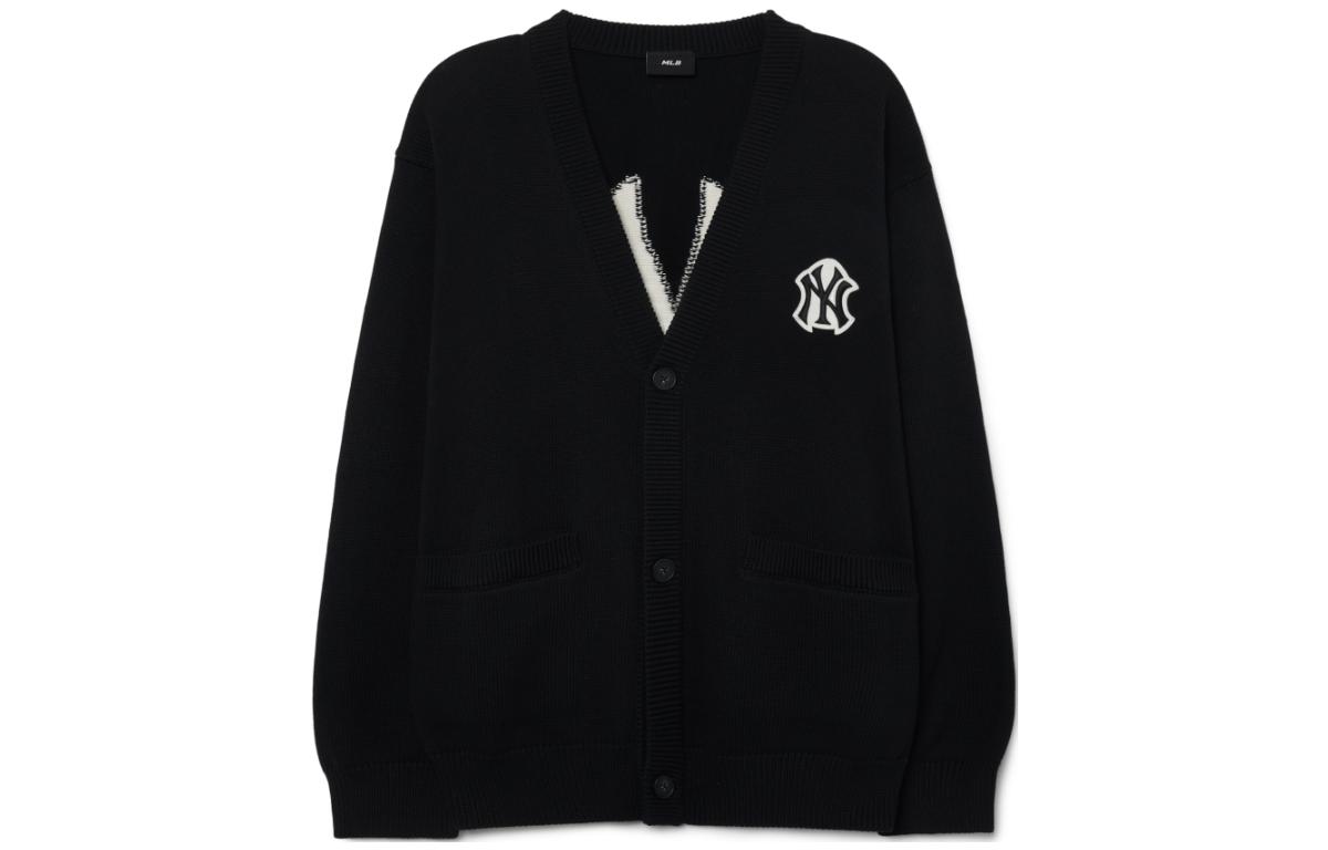 Order MLB ニューヨーク・ヤンキース ロゴ Vネック ニット セーター ユニセックス ブラック 3AKCB0131-50BKS