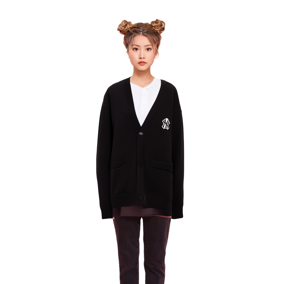 Details for MLB ニューヨーク・ヤンキース ロゴ Vネック ニット セーター ユニセックス ブラック 3AKCB0131-50BKS