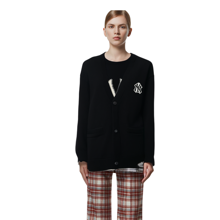 Sizing MLB ニューヨーク・ヤンキース ロゴ Vネック ニット セーター ユニセックス ブラック 3AKCB0131-50BKS