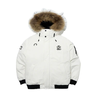 MLB New York Yankees Logo White Hooded Puffer Jacket Unisex Winter Edition. 3ADJB0716-50IVS