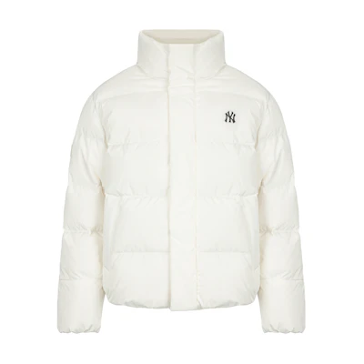 MLB New York Yankees Logo White Puffer Jacket Unisex Hooded Zip Long Sleeve 3ADJB0416-50IVS