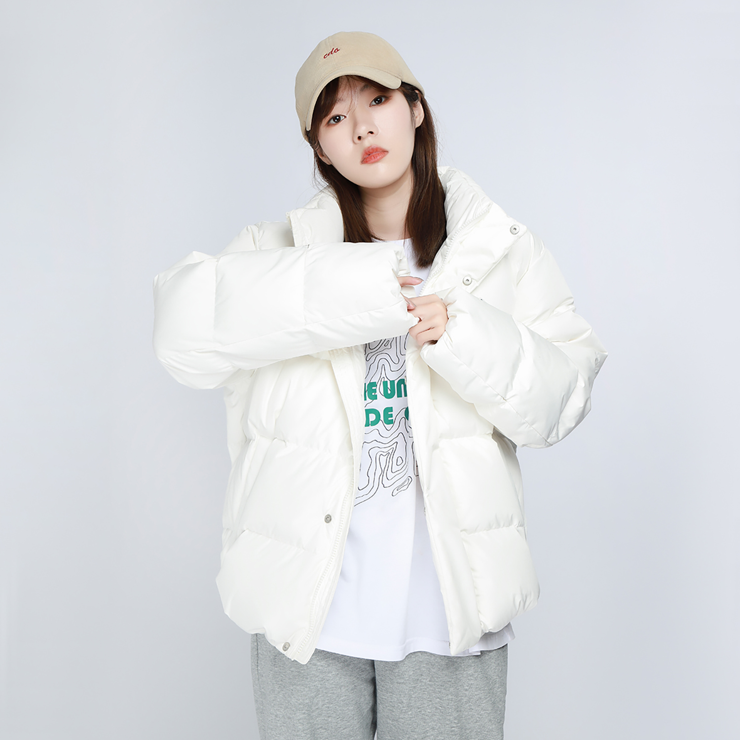 MLB New York Yankees Logo White Puffer Jacket Unisex Hooded Zip Long Sleeve 3ADJB0416-50IVS 圖 5