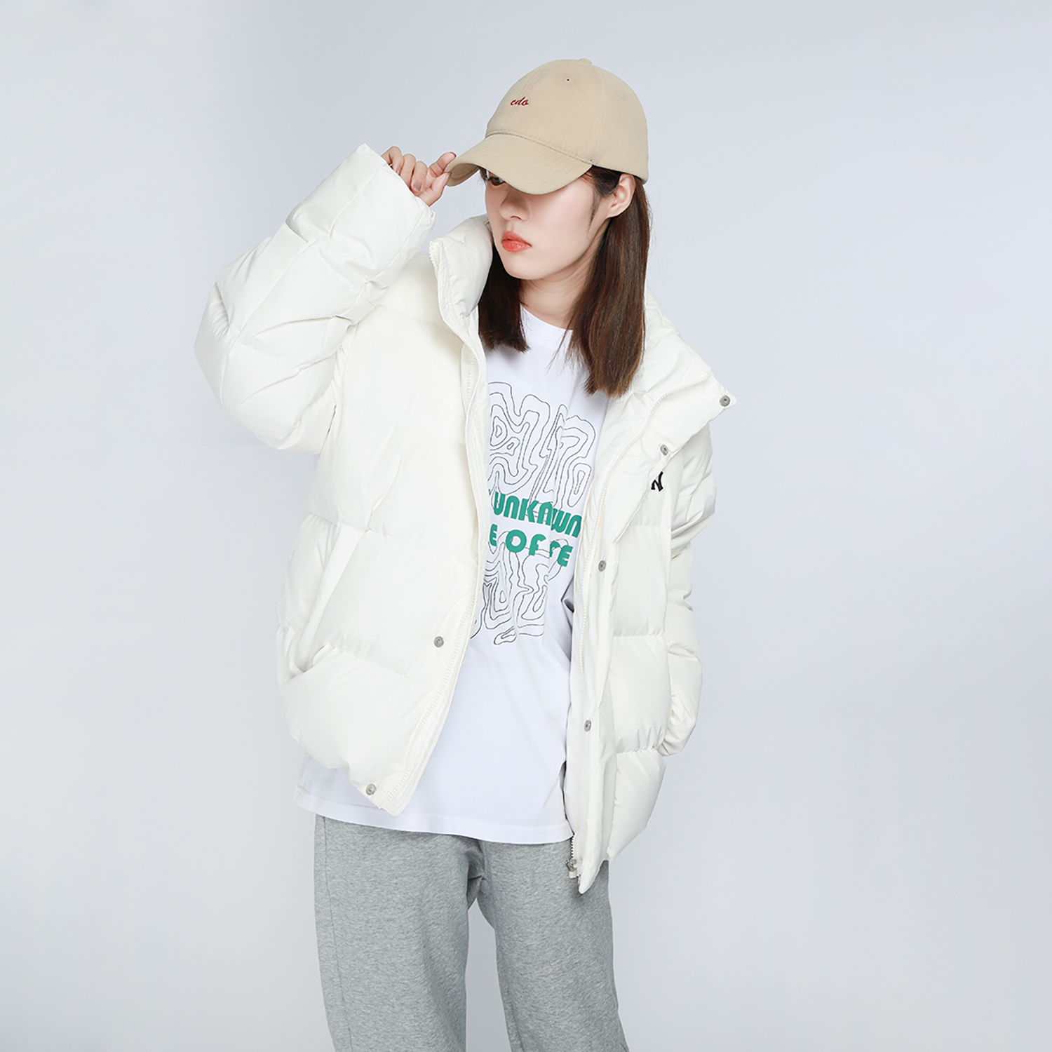 MLB New York Yankees Logo White Puffer Jacket Unisex Hooded Zip Long Sleeve 3ADJB0416-50IVS 圖 6