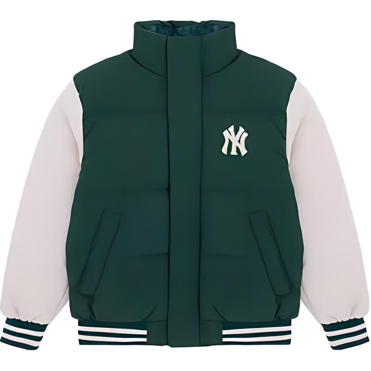 MLB New York Yankees Logo Zip-Up Long Puffer Jacket Unisex Dark Green 3ADJV1346-50GND