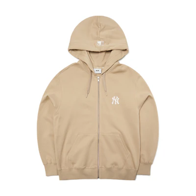 MLB New York Yankees Logo Zip Hoodie Beige Unisex Jacket 3ATRB0421-50BGS