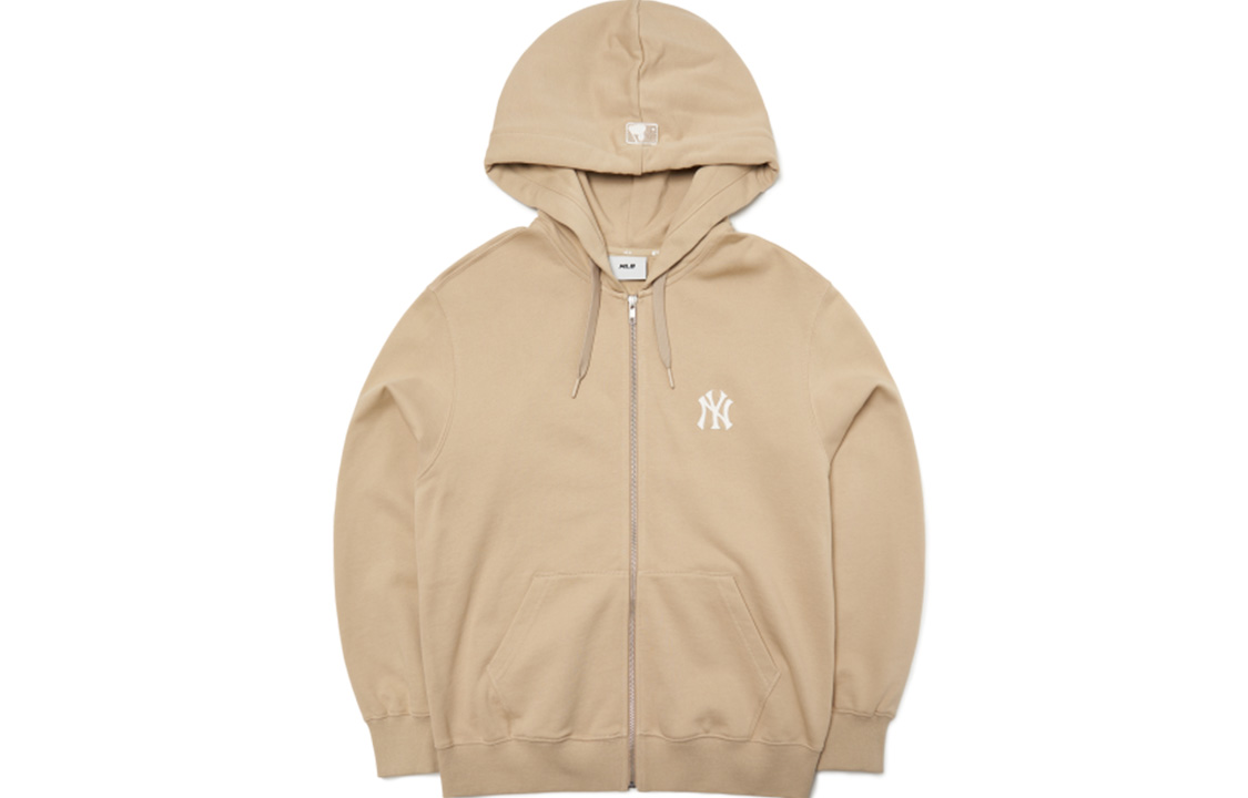 MLB New York Yankees Logo Zip Hoodie Beige Unisex Jacket 3ATRB0421-50BGS 圖 2
