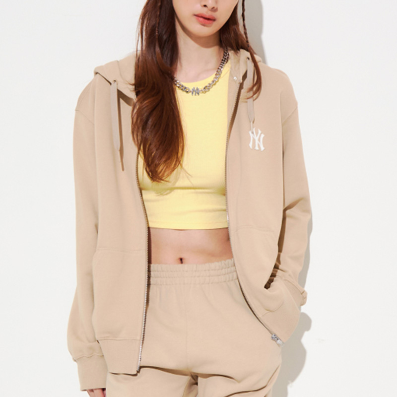 MLB New York Yankees Logo Zip Hoodie Beige Unisex Jacket 3ATRB0421-50BGS 圖 4