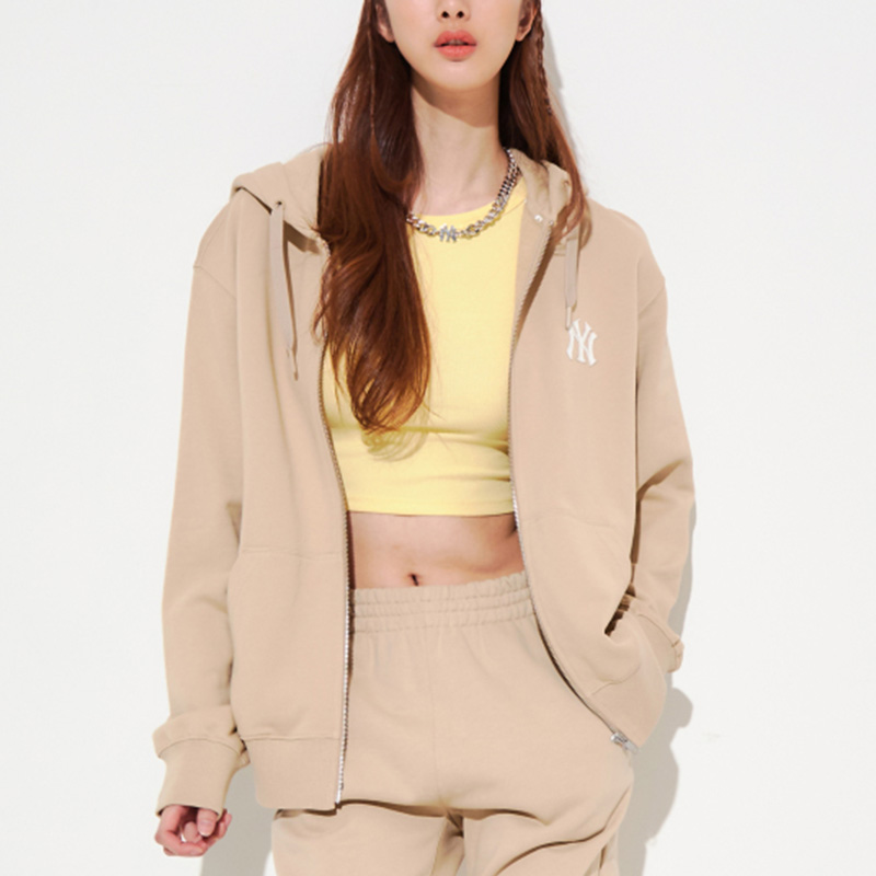 MLB New York Yankees Logo Zip Hoodie Beige Unisex Jacket 3ATRB0421-50BGS 圖 5